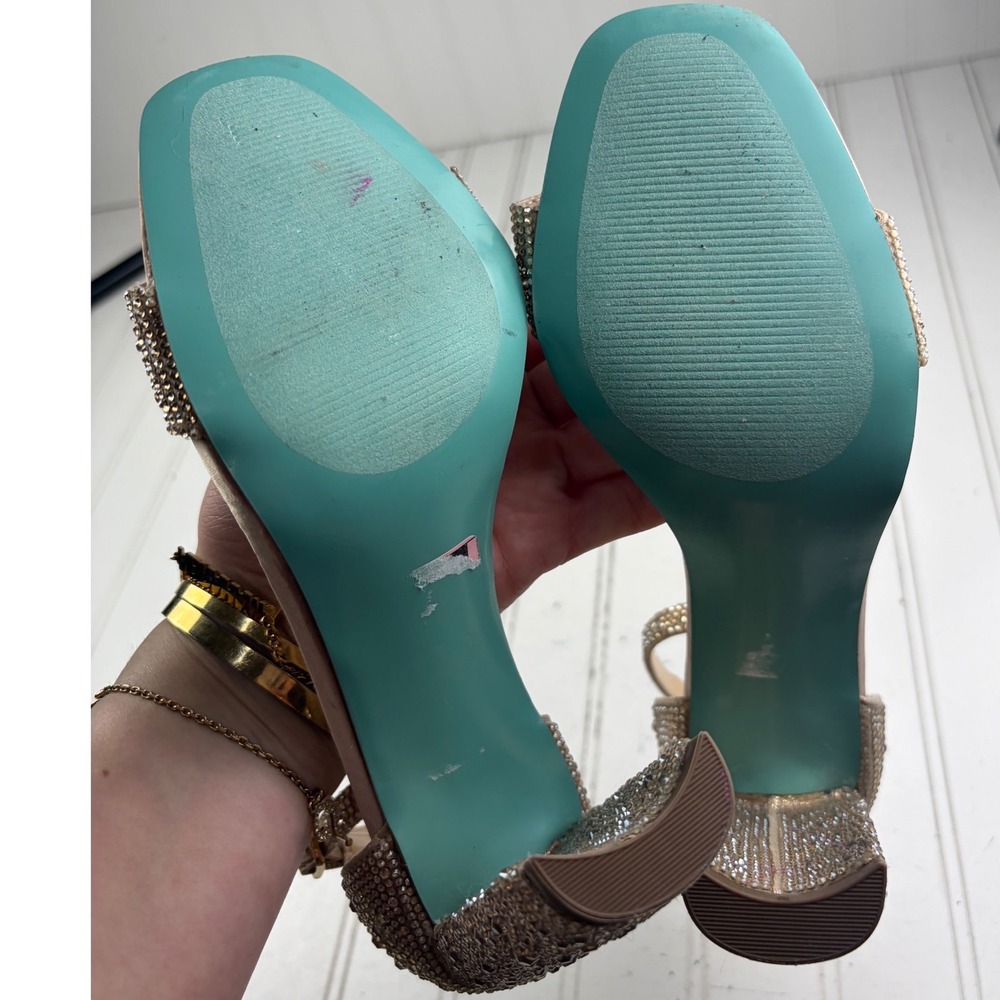 Betsey Johnson Rina Rhinestone Mari Champagne Block Heel Sandals Women's Size 8M - Picture 5 of 10
